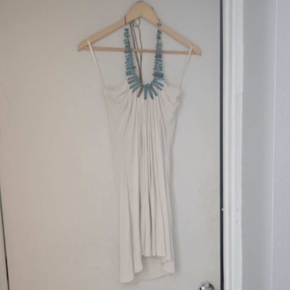 Sky White Dress with Blue Turquoise Accents